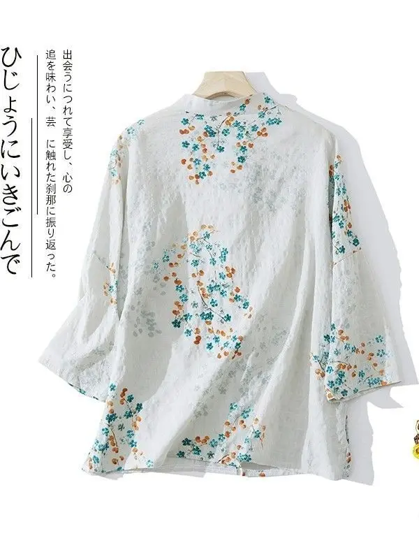 Chemise Ramie boutonnée de Style chinois pour femmes, chemisier ample et fin, décontracté, motif Floral, protection solaire, Cardigan, nouvelle collection printemps