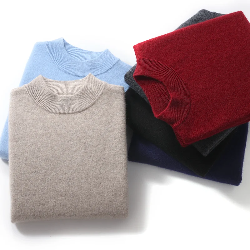 Autumn And Winter Cashmere Semi-Turtle Neck Men's Knitted Padded Wool Pullover Round Neck Knitted Bottoming Shirt