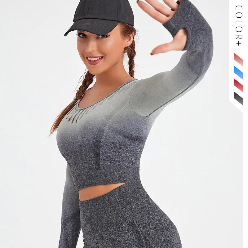 

2PCS Women Seamless Yoga Set Long Sleeve Gym Crop Top High Waist Leggings Fitness Sports Wear Sport Suit Gym Workout Clothes