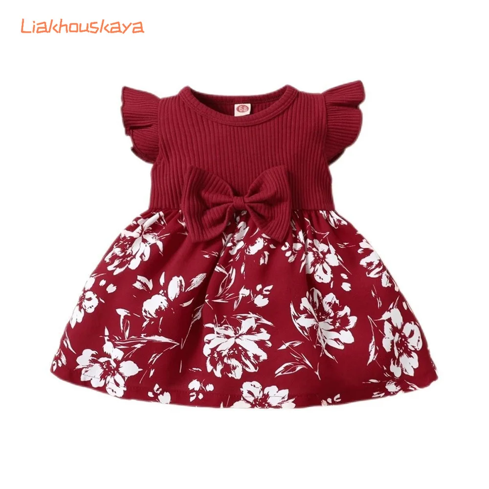 2026 New Summer Toddler Girl Dress 0-2 Years Sweet Bowknot Flying Sleeve Princess Dress Baby Girls Ins Style Cotton A-Class