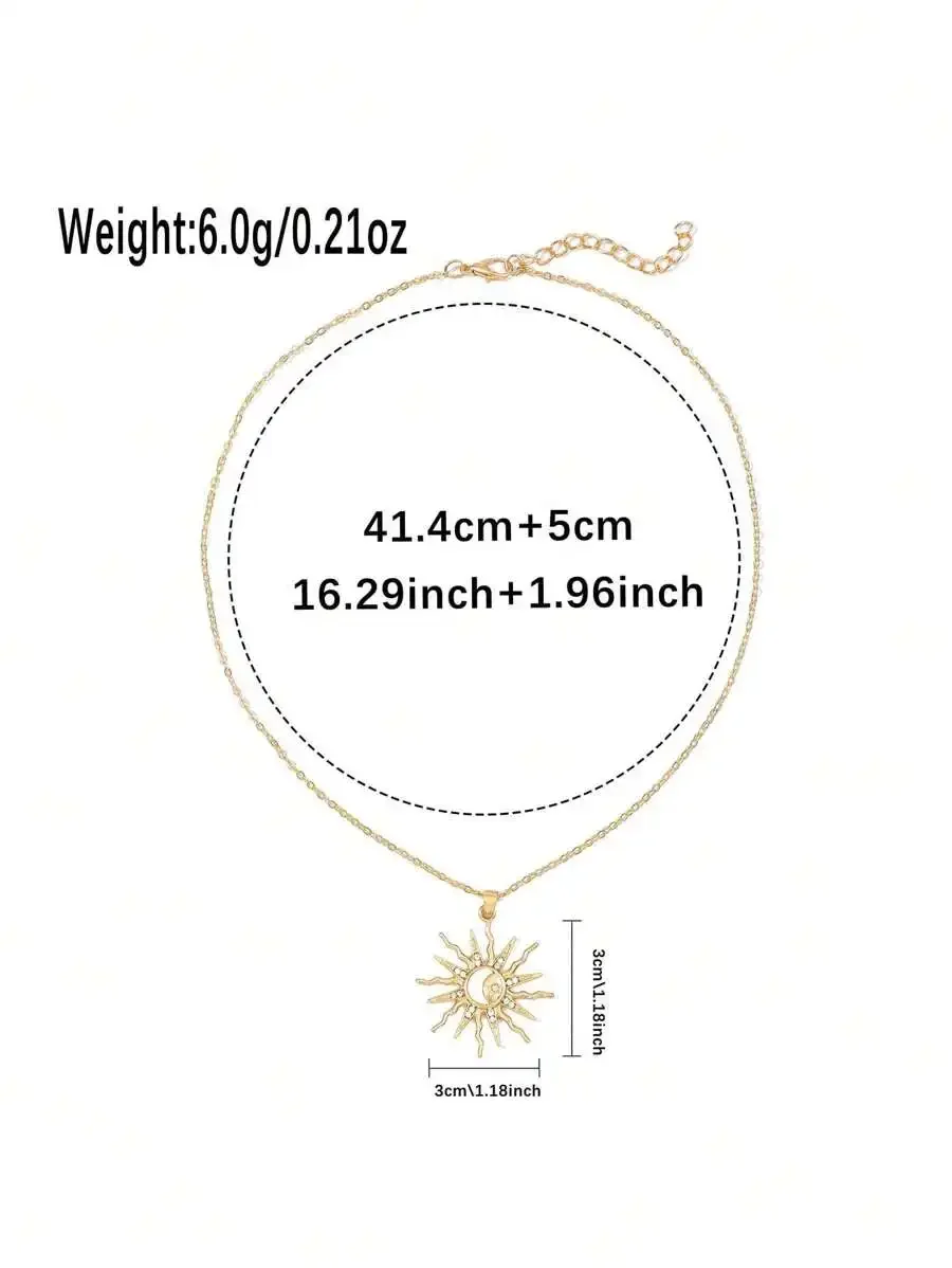 1pc Fashionable Minimalist Acrylic Moon Inlaid Sun Pendant Necklace