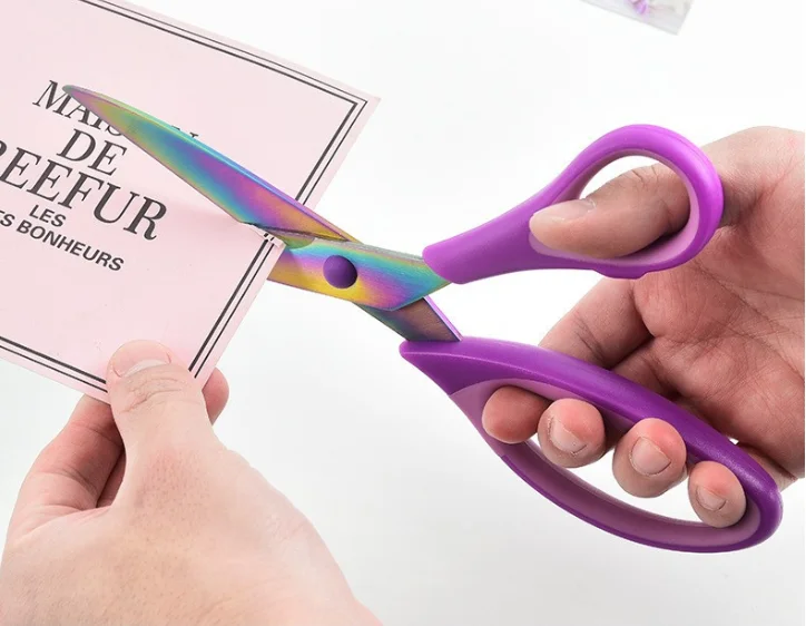8.5-inch Colorful Titanium Coated Stainless Steel Scissors for Office Stationery Household Use Sewing Fabric Cutting
