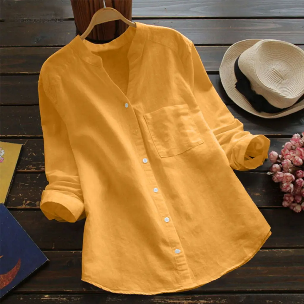 

2025 New Spring and Autumn Retro Cotton and Linen Shirt Loose Solid Color Casual