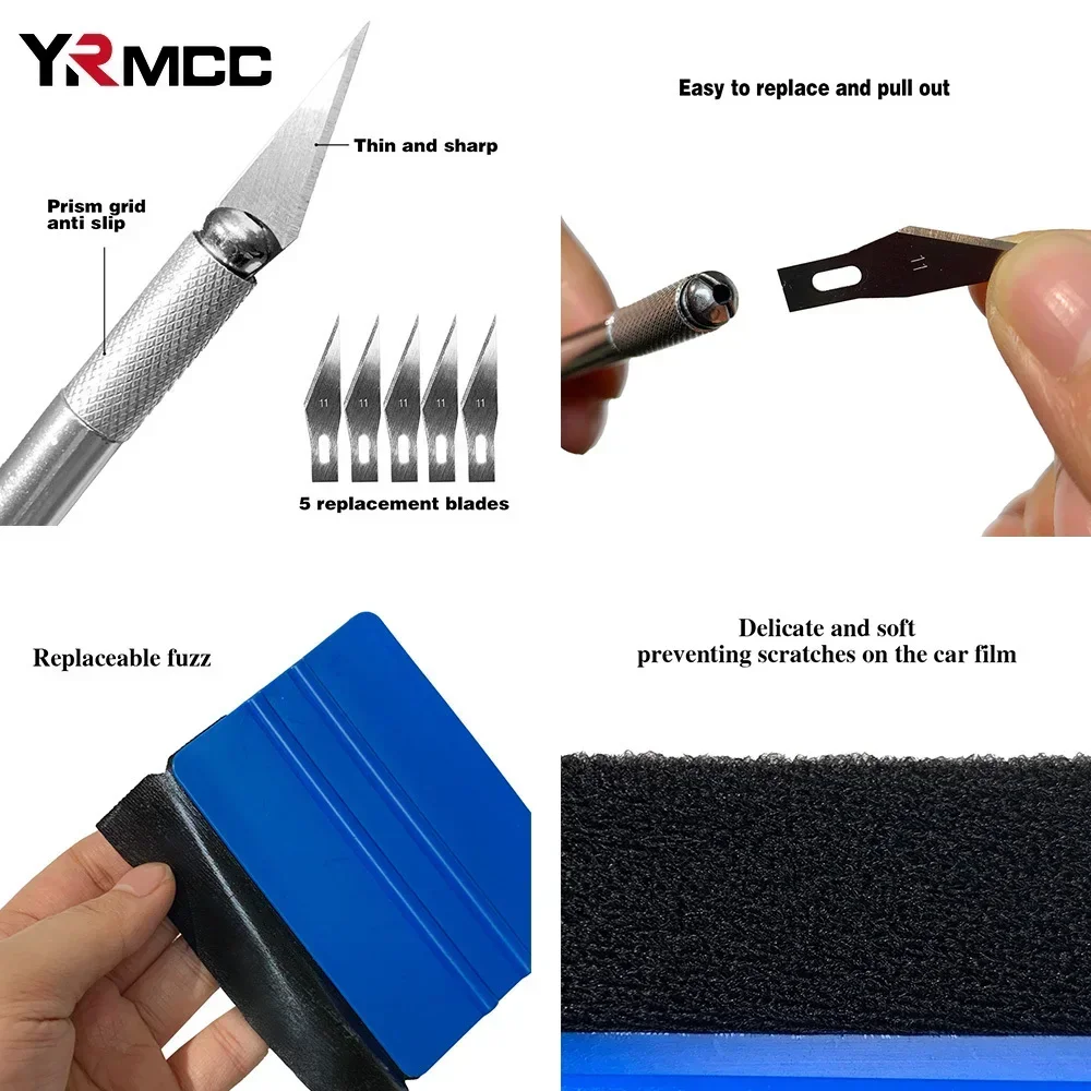 Car Film Wrap Tool Set Wrapping Tools Squeegee Kit Auto Glass Cleaning Vinyl Scraper Window Tint Tools Utility Car Accessories