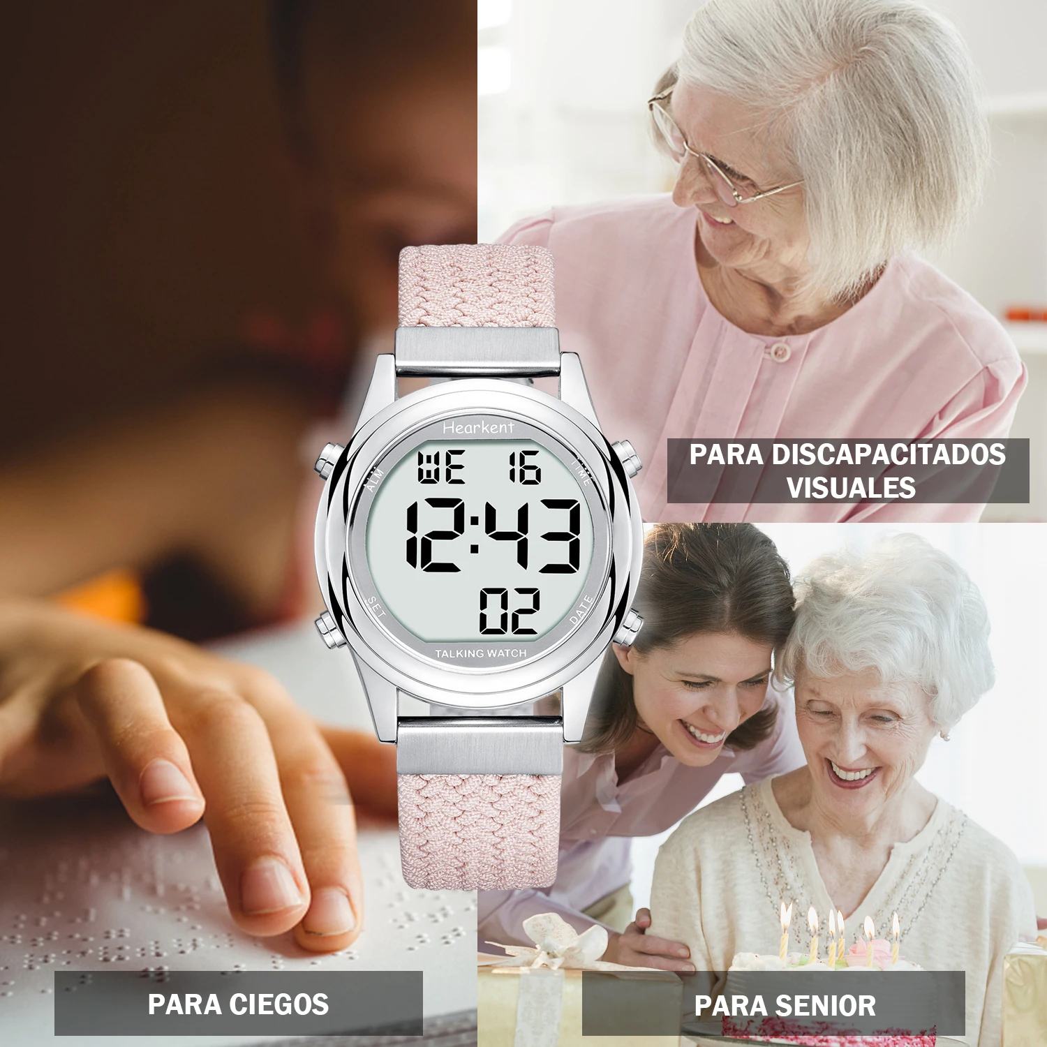 Hearkent-reloj parlante Digital español para mujeres ciegas, reloj de pulsera con voz electrónica, alarma para personas mayores