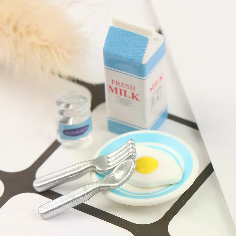 6 قطع من ألعاب بيت الدمى المصغرة والبيض والحليب وإكسسوارات المطبخ #5