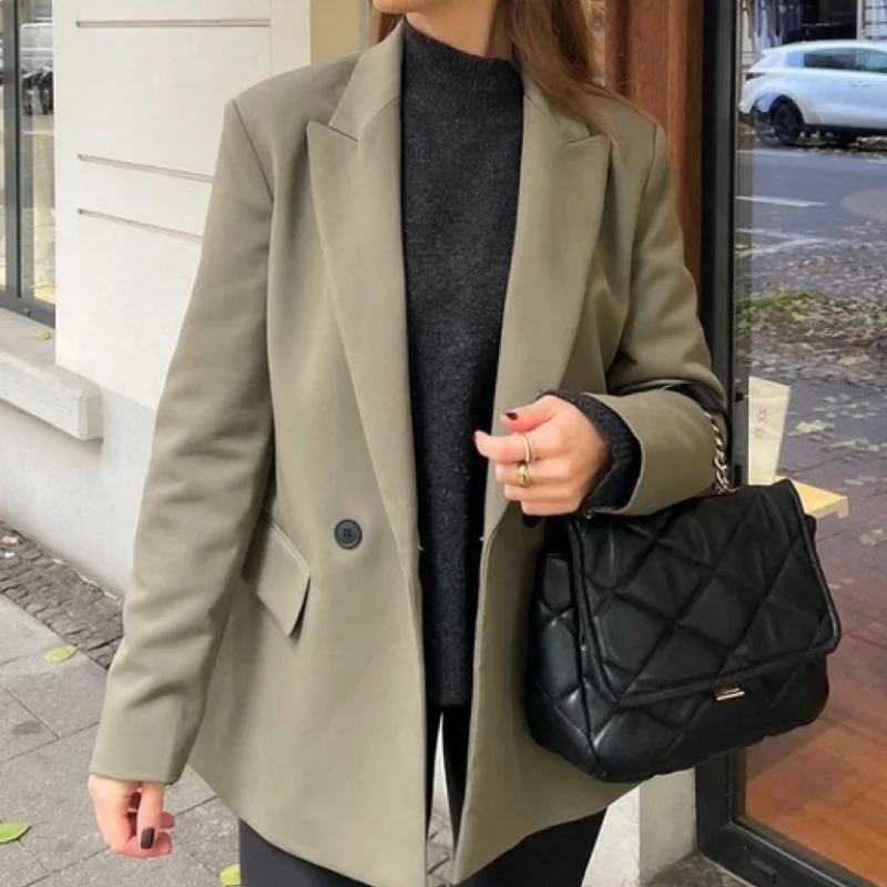 Suit Jacket European American Women Clothing Autumn Winter INS Blogger Street Double Breasted Office Suit Loose Jacket