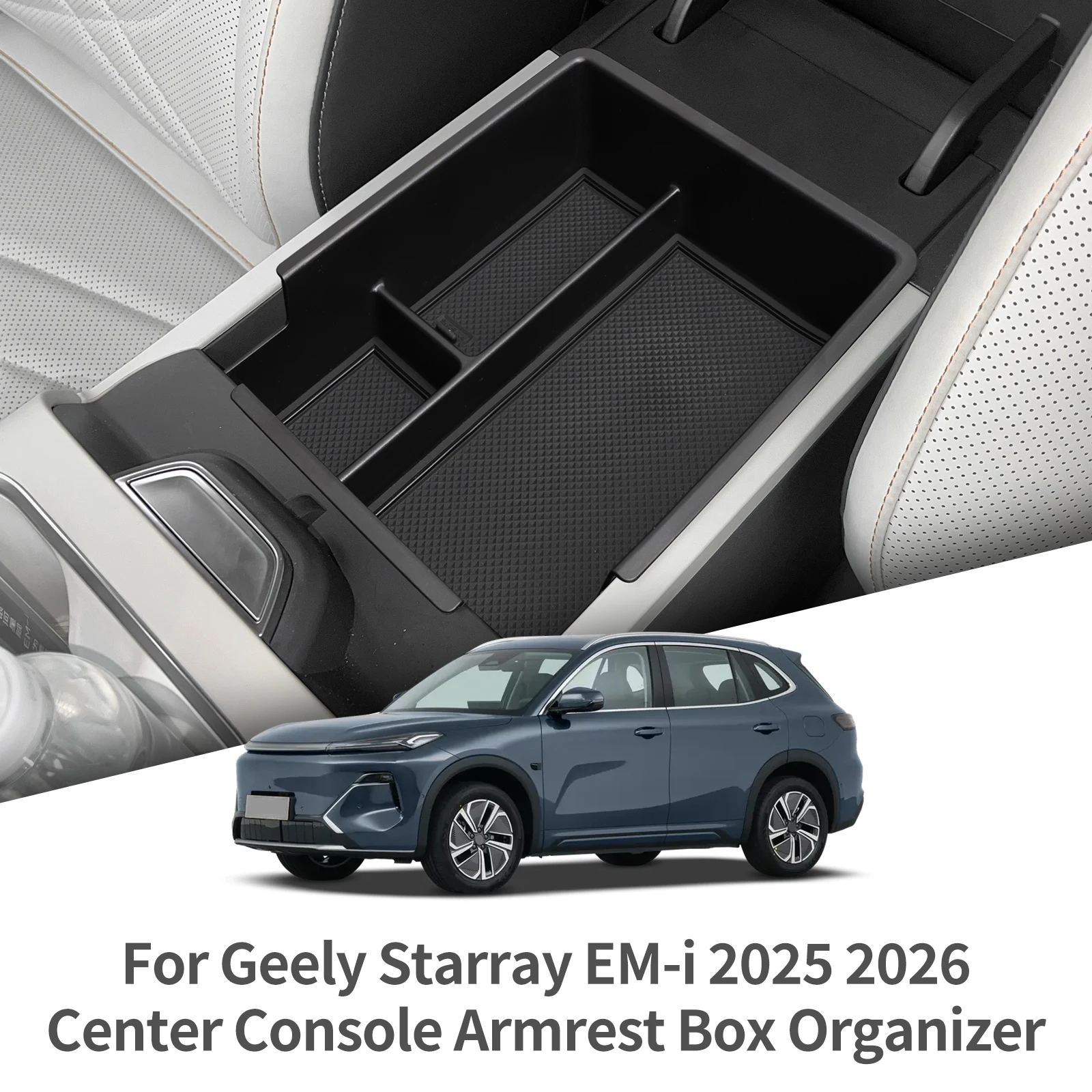 Linkslenker für Geely Starray EM-i 2025 2026 Mittelkonsole Armlehnen-Aufbewahrungsbox Ablage ABS-Organizer Zubehör Ordnungssystem Schwarz