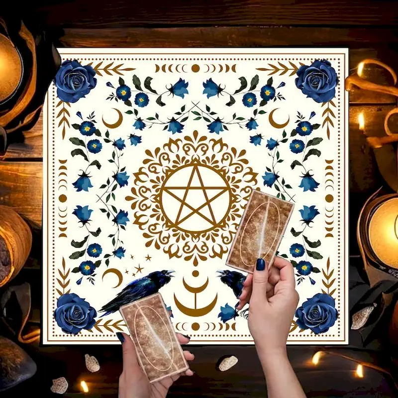 VIKAMA Snake Lotus & Moon Tarot Card Tablecloth, 6 Assorted Designs, Divination Decor for Witchcraft Wicca