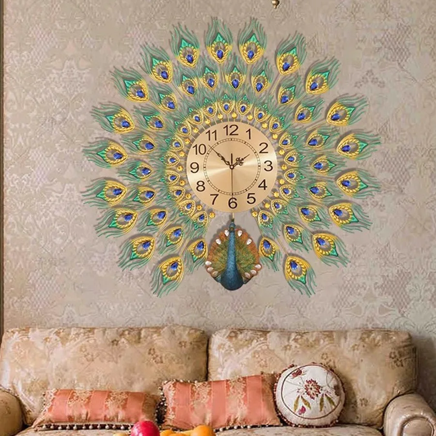 Gold Decoration Wall Clock Pieces Quartz Hand Unique Gold Art Wall Clock Luxury Living Room Hands Number Round Saat Wall Decor