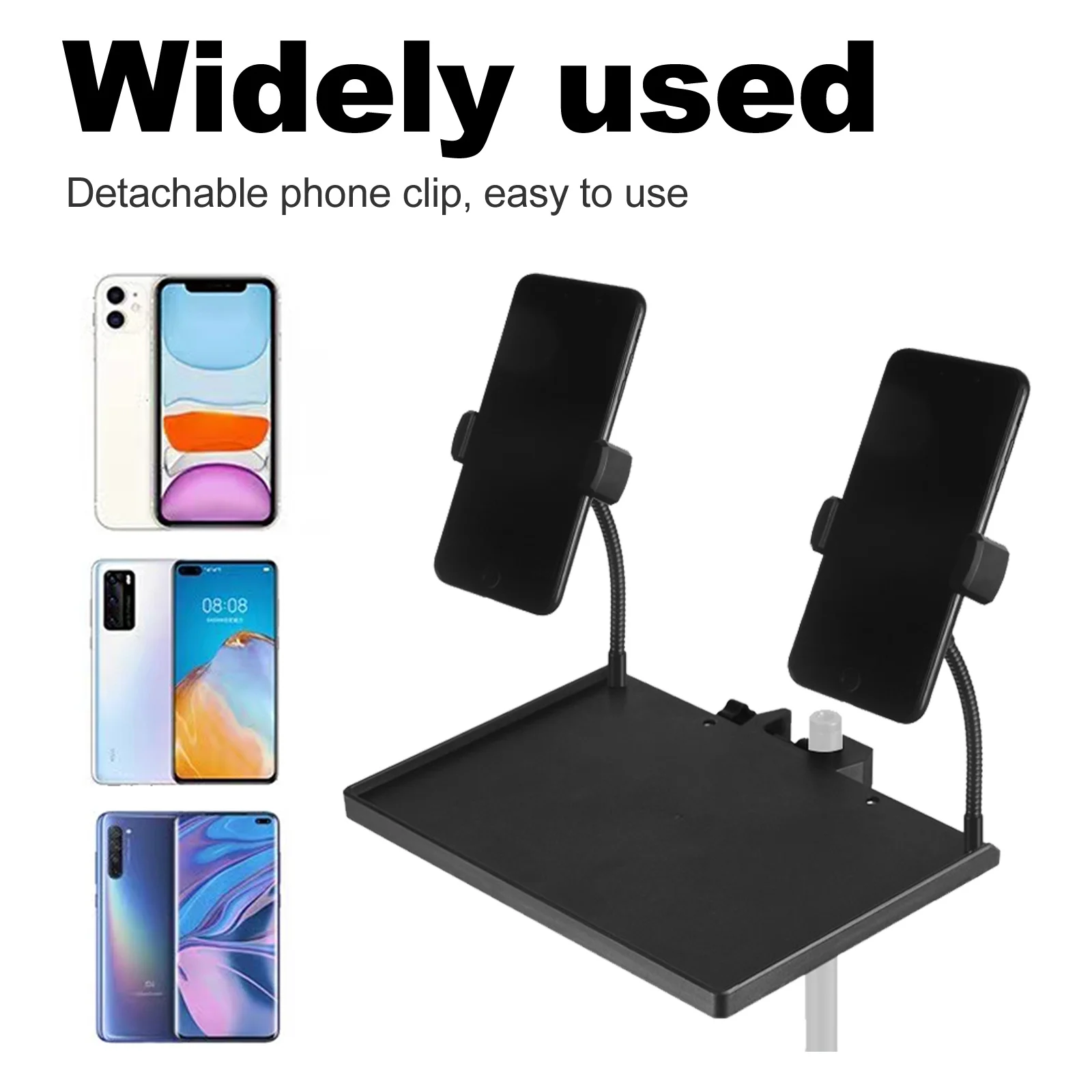 

Mic Stand Tray Music Sheet Dual Phone Stand ABS Hardened Thickened Plastic C-Type Buckle Lock Adjustable Height Stable Shelf