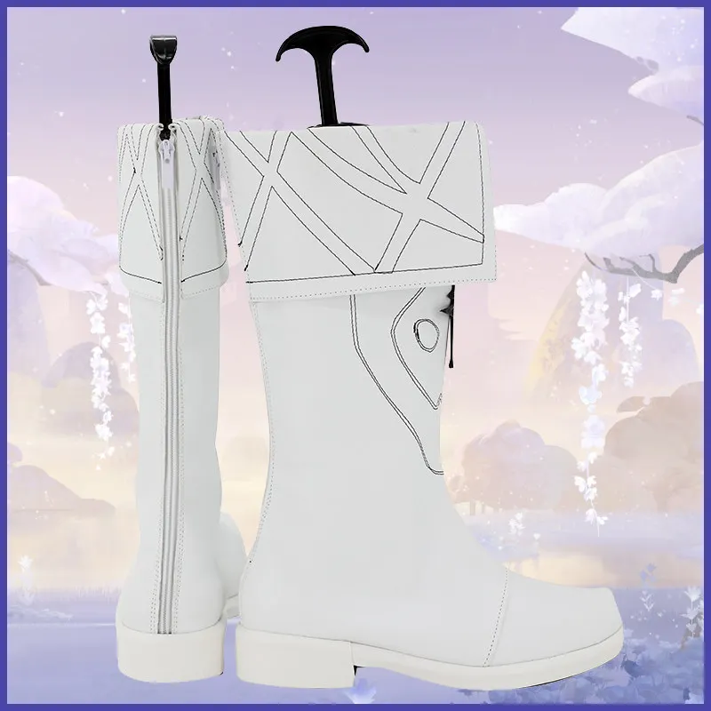 Anime Arknights Ninja Texas the Omertosa Cosplay Shoes White Short PU Leather Flat Sole Boots For Halloween Carnival