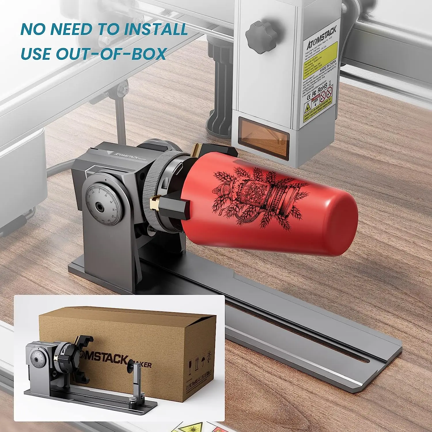 Atomstack R1 Laser Rotary Roller For Laser Engraving Machine 3-in-1 Y-Axis Claw Disc Roller With Risers For Cylindrical Objects