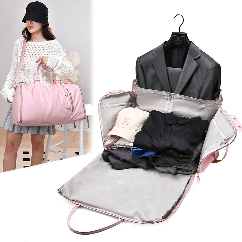 Fashion PU Folding Suit Storage Bag Large Capacity Waterproof Travel Business Convertible 2 in 1 Portable Carry-On Garment Bag