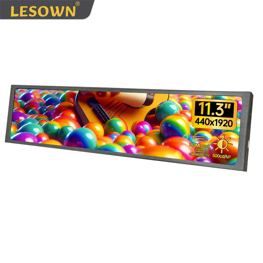 

LESOWN 7.9 8.8 11.3 inch Long Bar Screen Monitor 440x1920 IPS HDMI 500cd/m2 High Brightness LightWeight Strip Display for Laptop