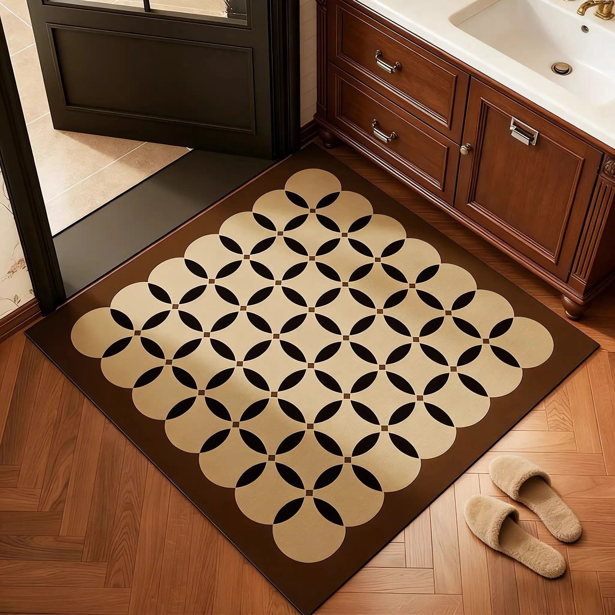 Doorway Floor Mat Non-slip Stain-resistant Durable Rug Vintage Geometric Pattern Square Carpet Household Decorative Foot Mats