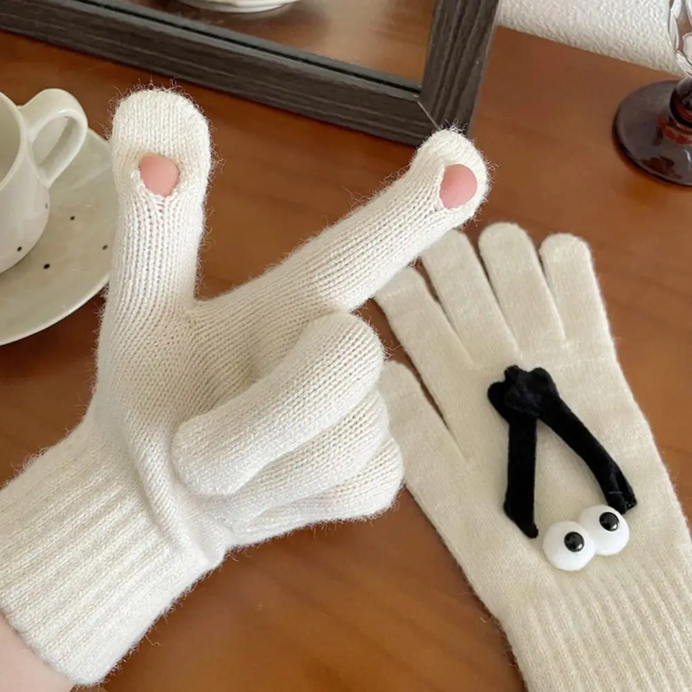 

Full Finger Hand in Hand Gloves Fashion Touch Screen Doll Eyeball Couple Gloves With Magnet Thick Warm Gloves Men