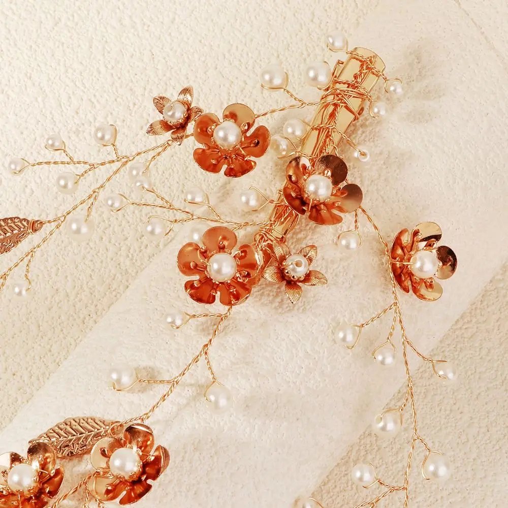 عصابة رأس أنيقة لحفلات الزفاف من حجر الراين على شكل ورقة شجر متألقة على شكل زهرة مشط شعر ذهبي/فضي خفيف الوزن للفتيات #2