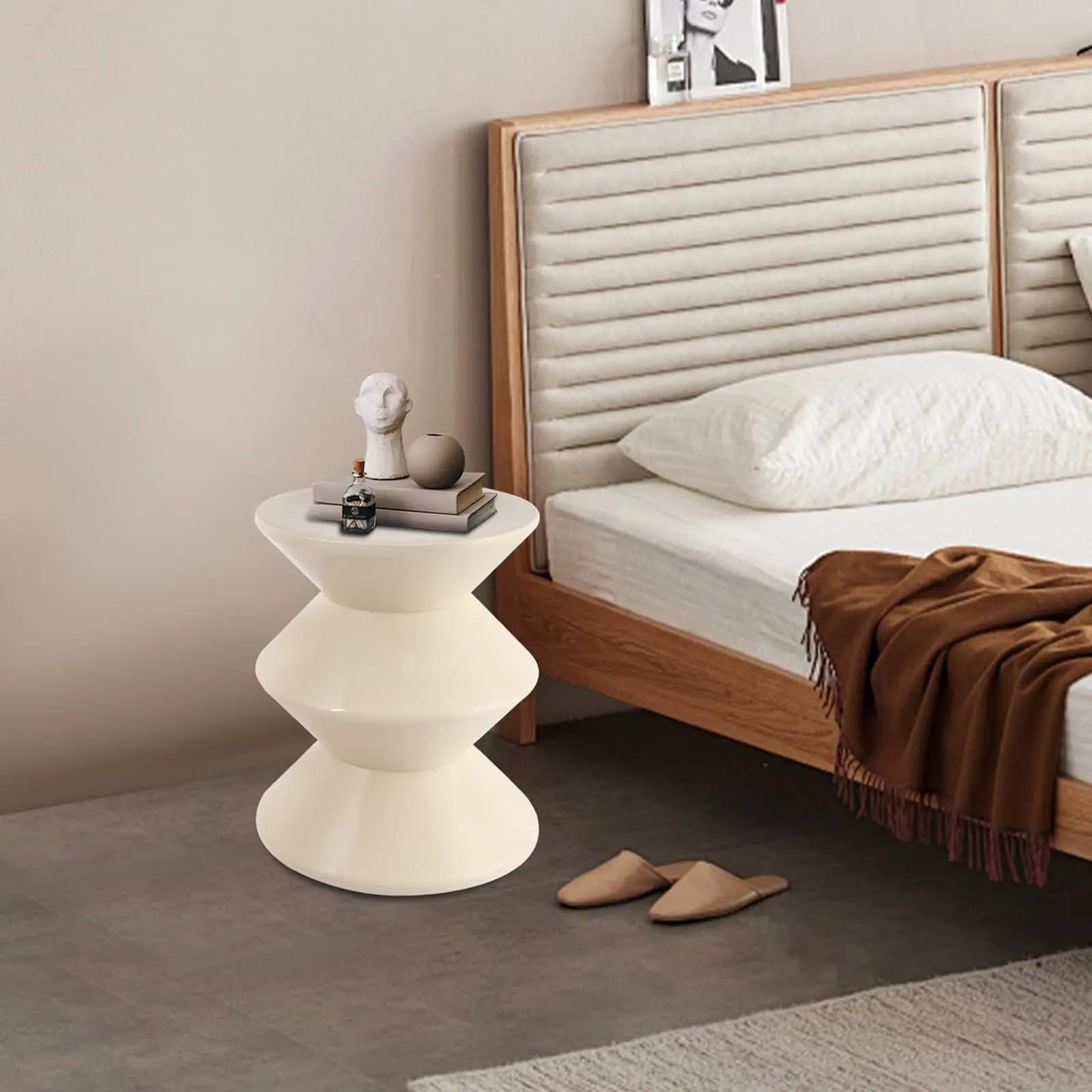 طاولة جانبية للأريكة، طاولة نهاية حديثة على شكل الساعة الرملية 14.2 بوصة عرض × 17.7 بوصة ارتفاع طاولة جانبية بيضاء بسيطة لهجة Ta-Ble لغرف المعيشة،