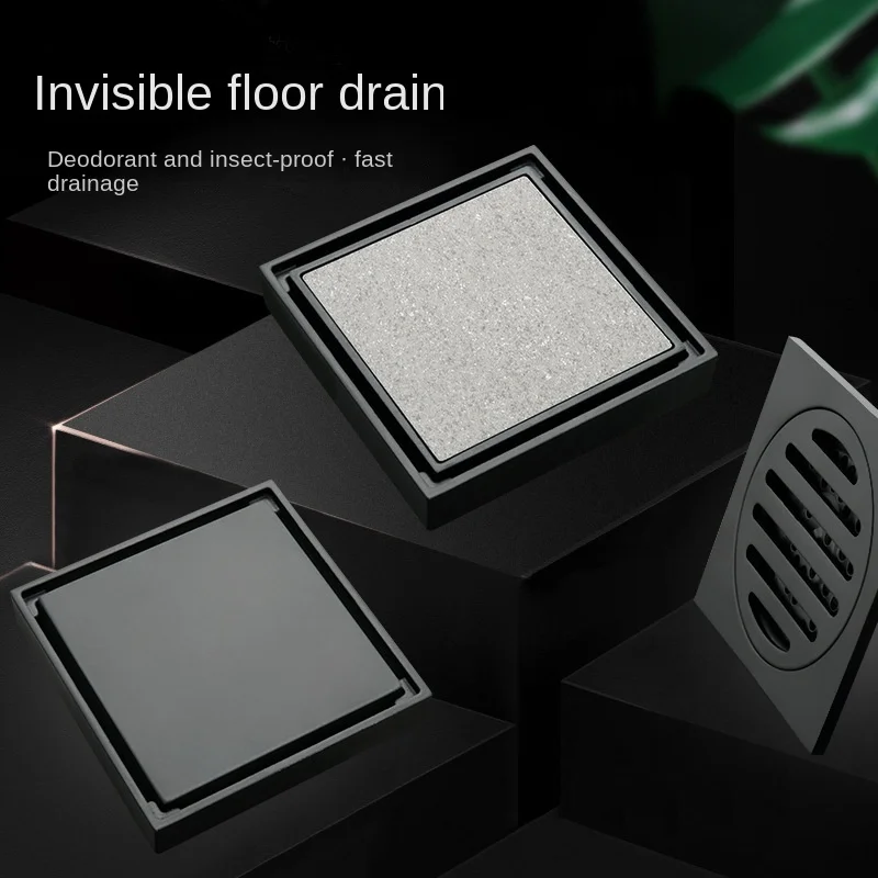 Bathroom Invisible Floor Drain Brass 10cm Square Waste Filter Drainage Anti-odor Shower Drain Strainer Kitchen Hardware Fitting