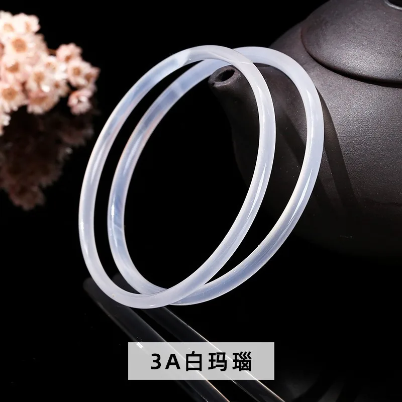 

Natural White Chalcedony Hand-carved Thin Round Bracelet Fashion Boutique Jewelry Men and Women White Agate Bracelet Gift