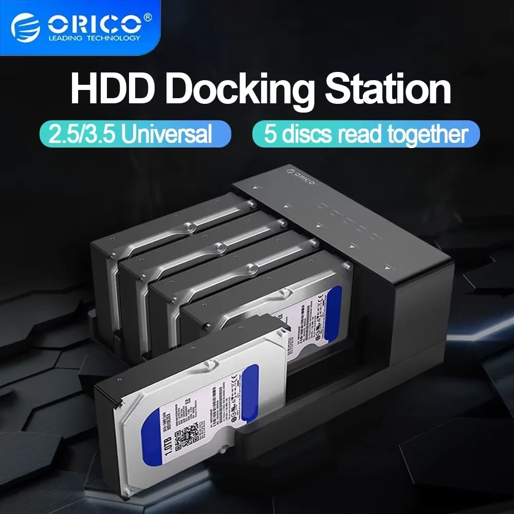 

ORICO 5 Bay 3.5 Inch Hard Drive Enclosure 3.5" Docking Station with Clone SATA to USB3.0 2.5" 3.5'' SSD/HDD Hard Drive Case ﻿