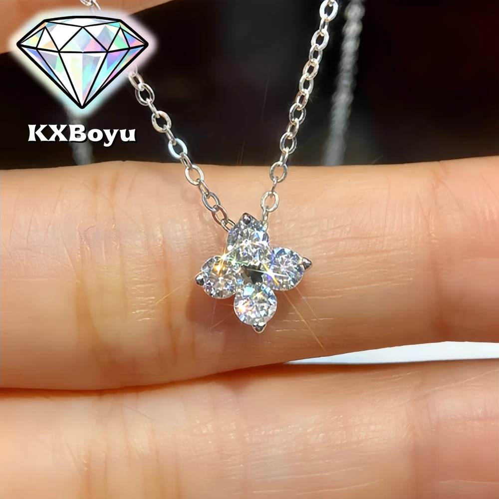 

Колье с муассанитом круглой огранки 0.4 карата, подвеска в виде четырехлистного клевера с бриллиантами для женщин, серебро 925 пробы, с сертификатами, ювелирное изделие