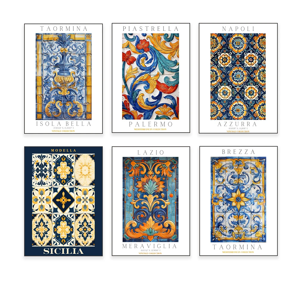 Portugal, Sicily tile print, Taormina print, Amalfi Coast, Italian tile art, Porto poster, floral print, aesthetic decoration