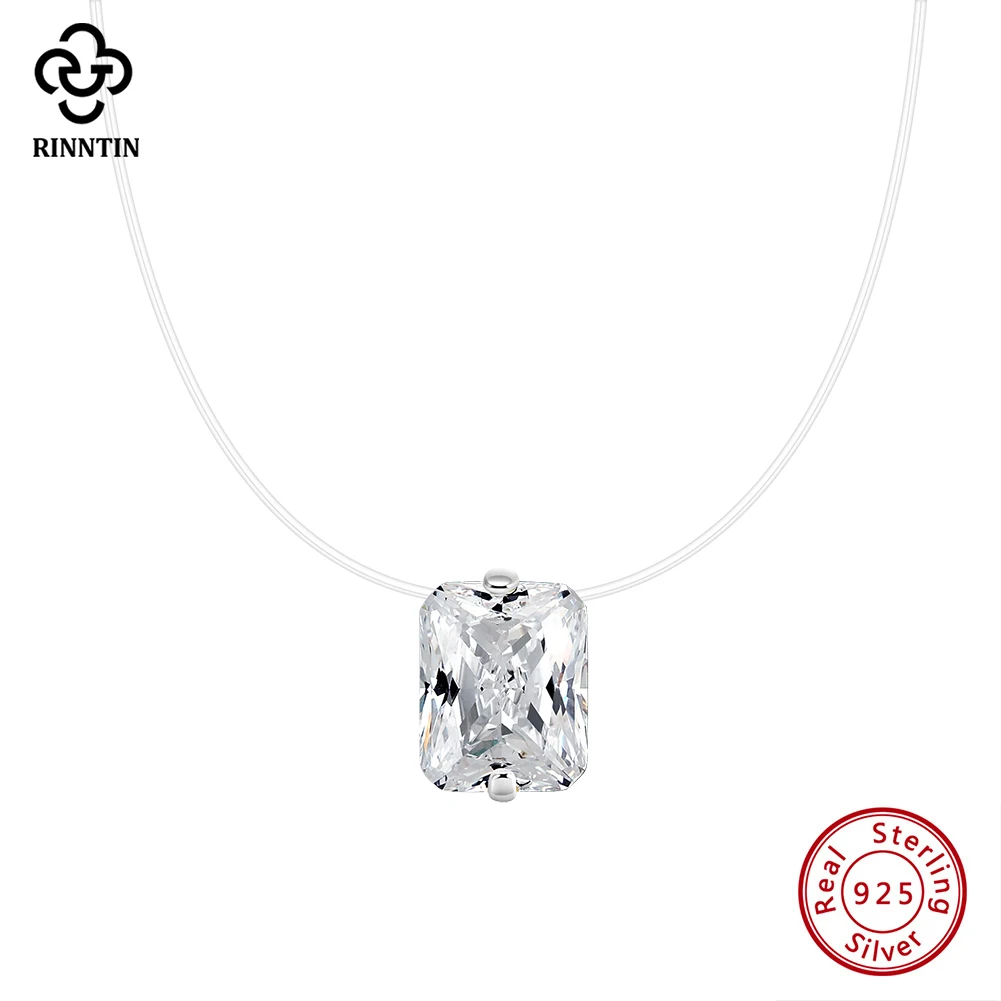 

Rinntin S925 Brilliant 8A Premium Cubic Zirconia Necklace with Invisible Transparent Fishing Line for Women Simple Jewelry LZN34