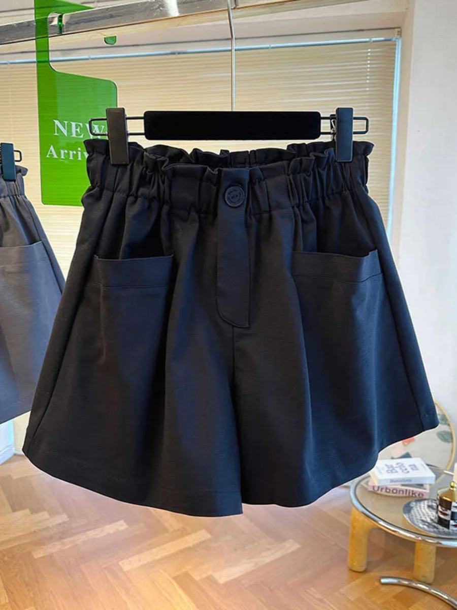 High Waist Casual Pants Women's Summer Thin Large Size Loose Slim Wide Leg A-Line Shorts Comfortable Breathable Polyester Fiber