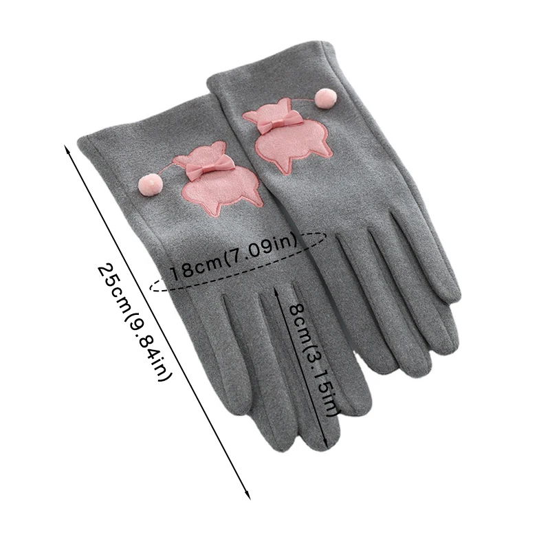قفازات سميكة مخملية تعمل باللمس للنساء ، قفازات كاملة الاصبع ، القوس ، القط ، الإناث ، الدراجات ، الباردة برهان ، الدافئة ، السيدات ، الشتاء