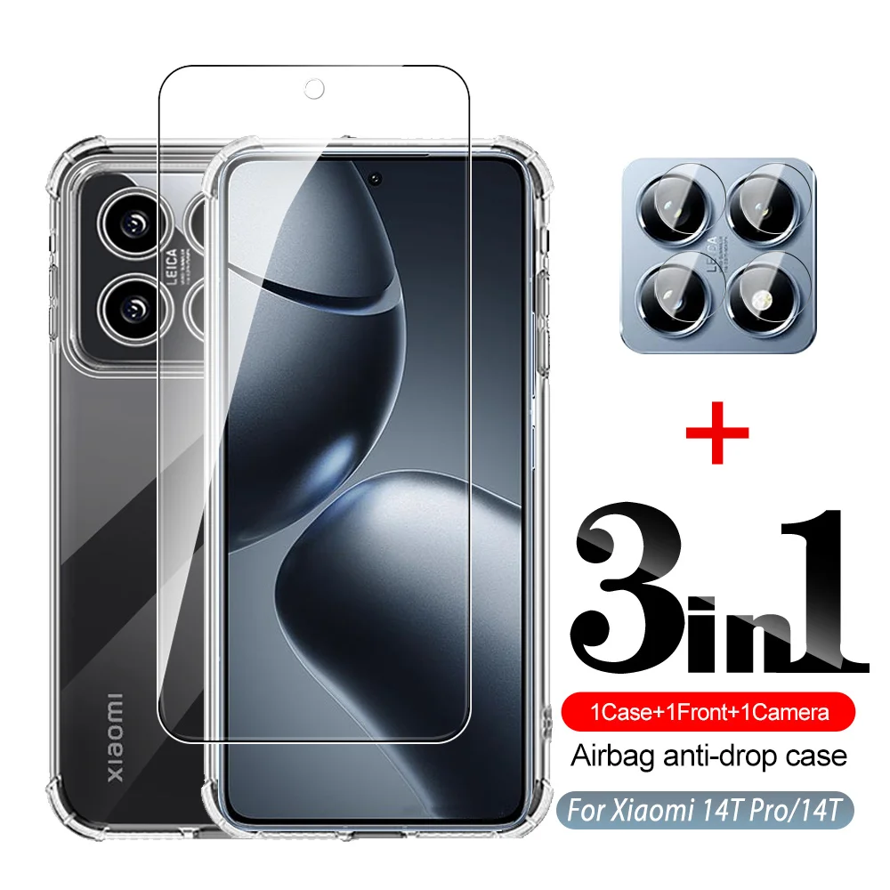 3IN1 Camera Glass For Xiaomi 14T Pro TPU Soft Cover Xiaomi14T Pro 14TPro Transparent phone Shell Xiaomi14TPro screen protector