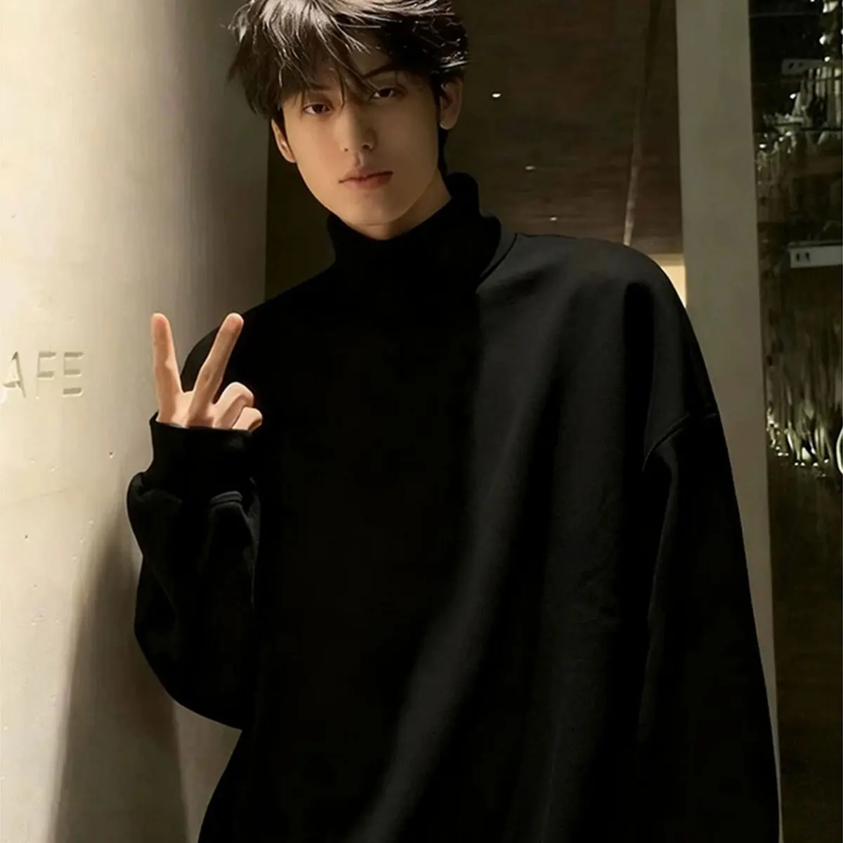 Black Turtleneck Sweater For Men Winter Fleece Lined Thickened High-End Knitwear Heavyweight Base Layer