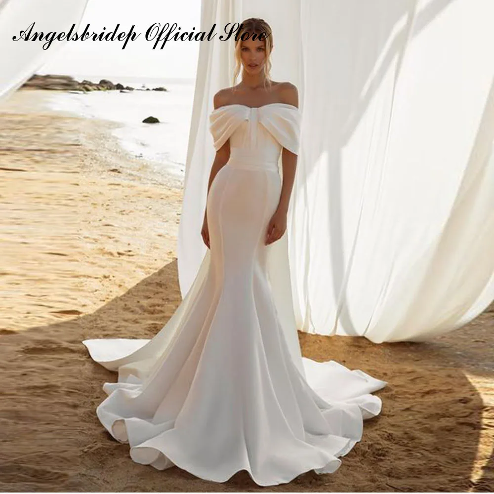 Angelsbridep 섹시한 인어 웨딩 드레스, 오프 숄더 분리형 기차 Vestidos De Novia 보헤미안 신부 가운 신부 드레스 2022