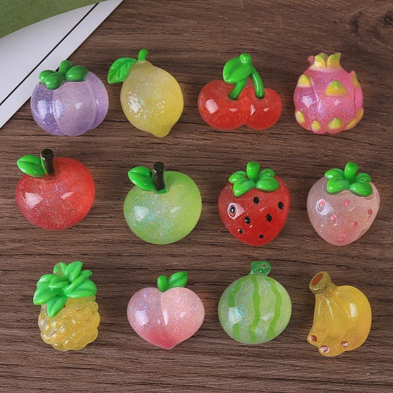 5pcs Mini Half Transparent Fruit Model Watermelon Strawberry Apple Cherry Lemon Resin DIY Miniature Decoration Desktop Ornament