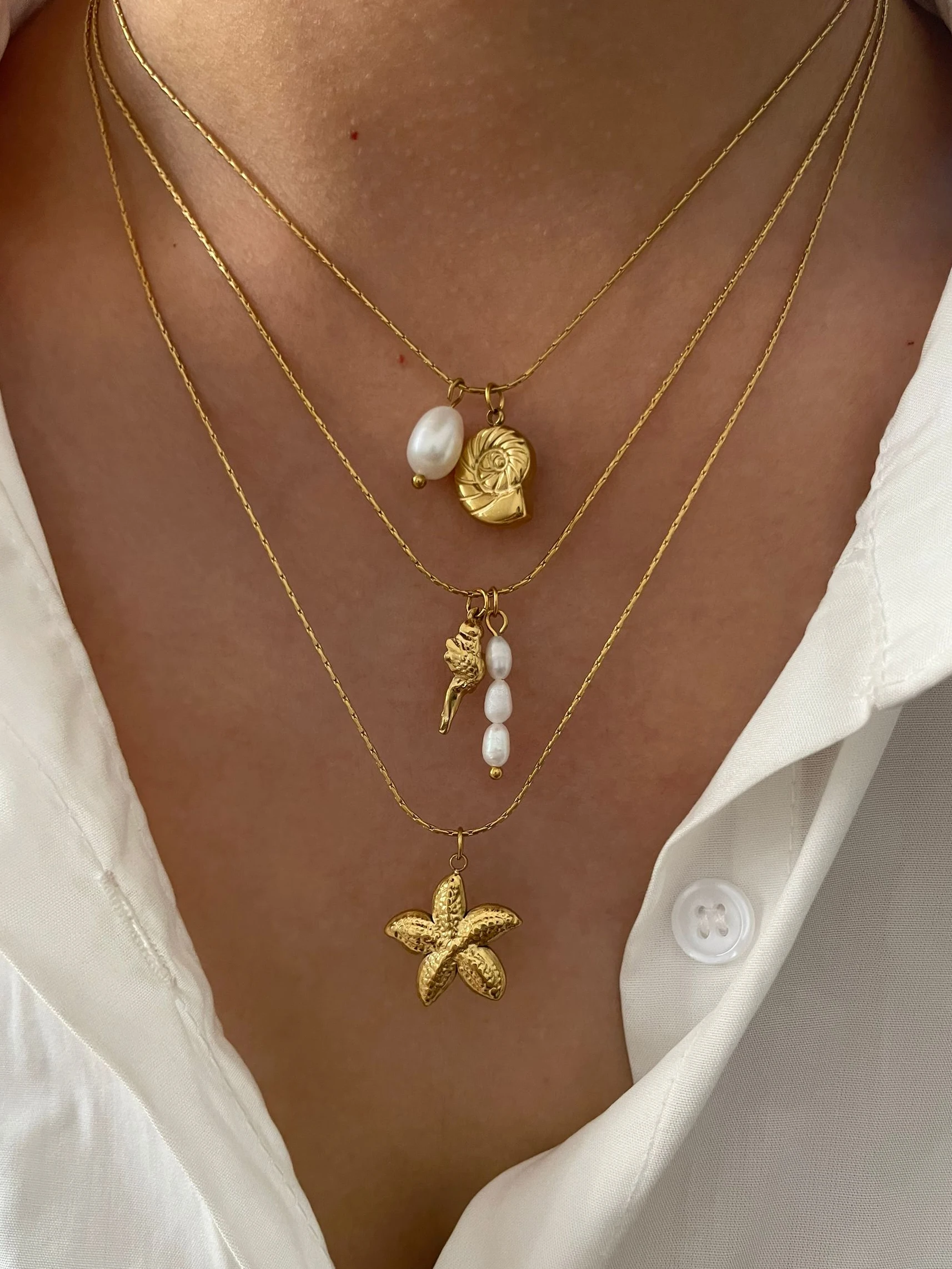 Peri\'sbox Waterproof Beach Party Holiday Jewelry Natural Freshwater Pearl Conch Starfish Pendant Necklace Women Trendy Accessory