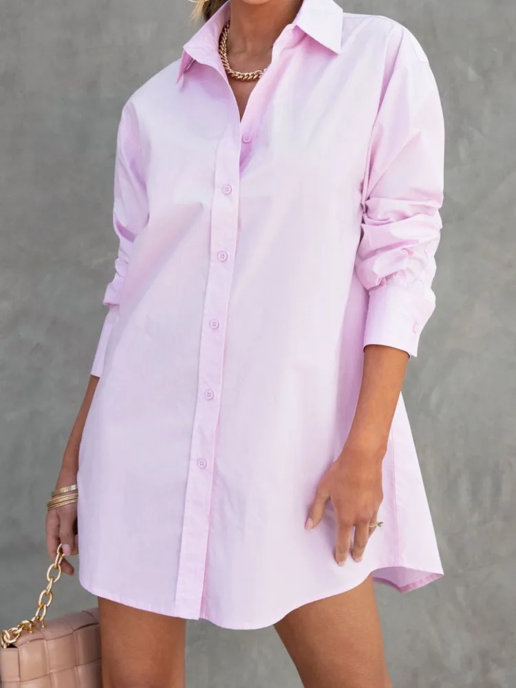 

Lady Solid Office Shirt Fashion Long Sleeve Turn-down Collar Button Loose Shirts Tops For Women Casual Holiday Women's Clothing