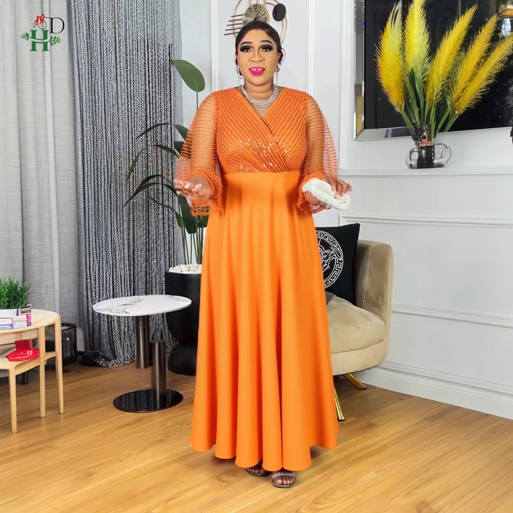 For African Women Plus Size Clothes Luxury Wedding Party Maxi Fashion Dresses Evening Gown Turkey Sequin Robe Dress 2025 New