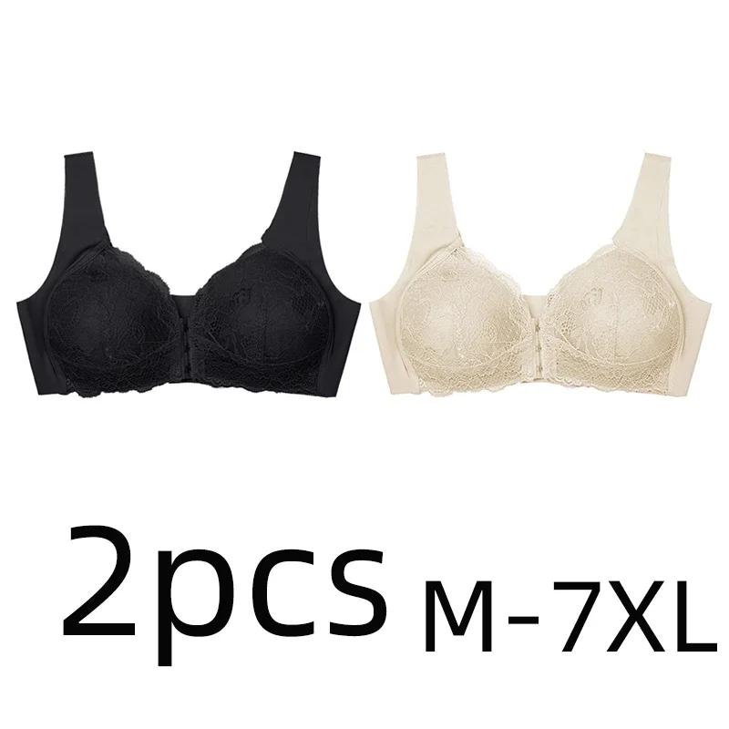 

2PCS Sexy Front Closure Bralette Lace Plus Size Bra Push Up Underwear Crop Top M-7XL Seamless Brassiere Female Lingerie