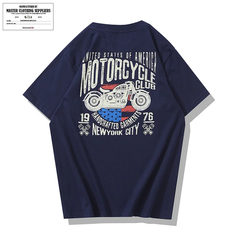 

New SS Motorcycle Letter Print T-irt round Ne ort Sve Vintage Sle Cotton Casual Faion Urban Men's Top