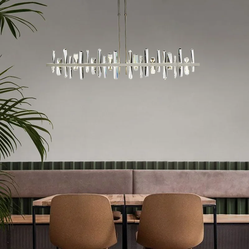 Italian Design Crystal Long Lamp Iron Gold Black Silver Lustre 3 Color Dimmable Ceiling Lighting Modern
