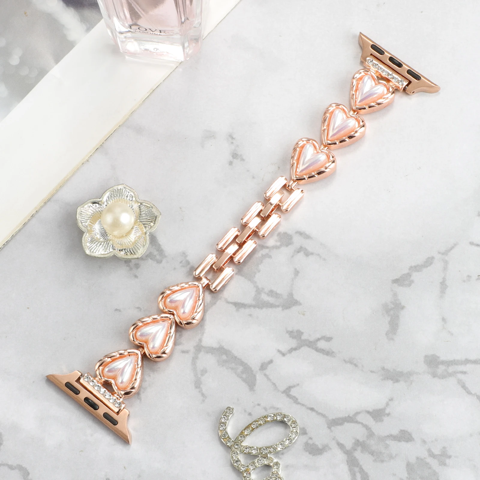 Cinturino per cinturino per orologio apple cinturino in acciaio inossidabile a forma di cuore cinturino da donna per cintura Iwatch