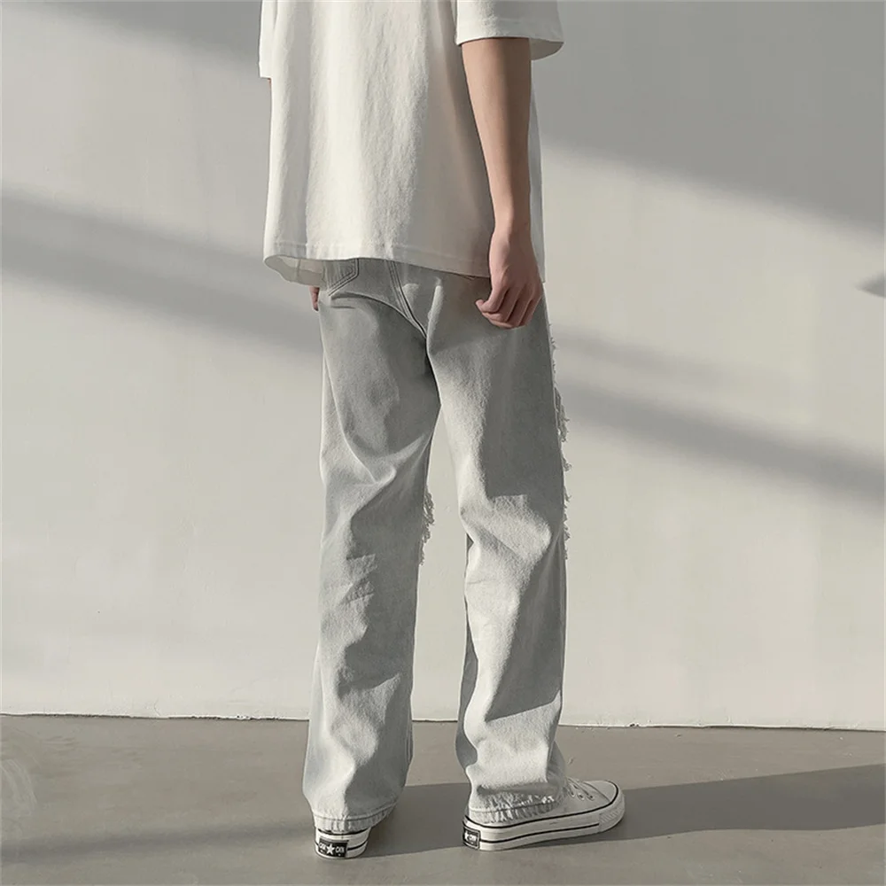 Ripped กางเกงยีนส์ผู้ชายกางเกง Casual Vintage Baggy เสื้อผ้าขาตรงกางเกงเกาหลีแฟชั่น Man Streetwear Pop Harajuku กางเกง