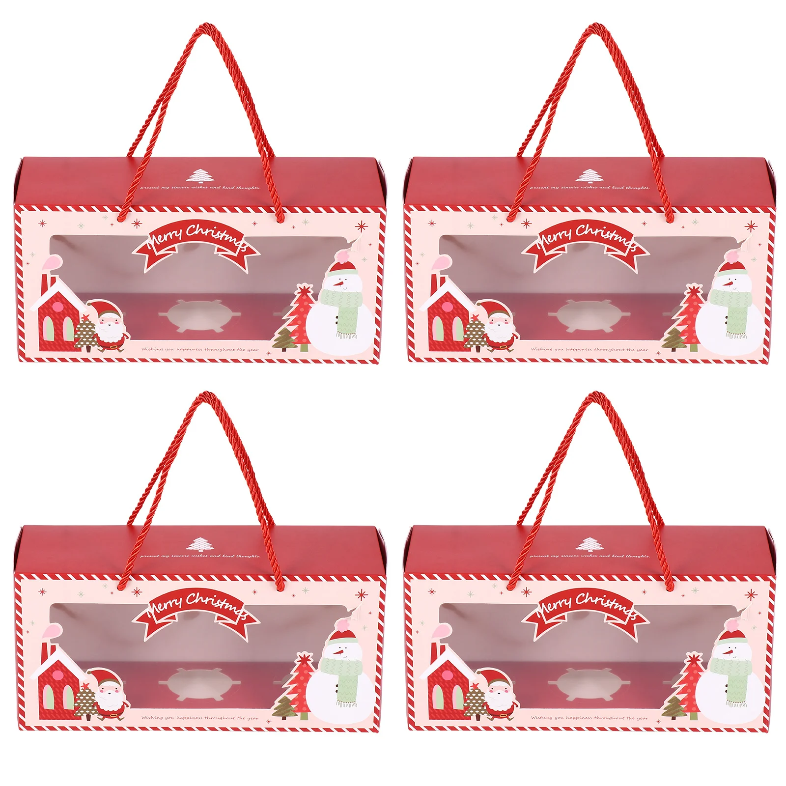 4 Pcs Christmas Cake Box Packaging Boxes Muffin Wrapping Rectangle Portable Lightweight Paper Exquisite Pastry
