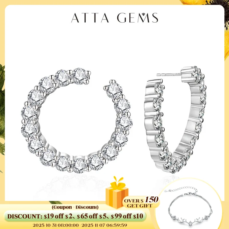 

ATTAGEMS Moissanite Hool Earrings 925 Sterling Silver Passed the Diamond Test Wedding Earrings for Women Gift Fine Jewelry Band