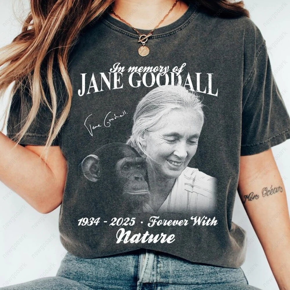 

RIP Jane Goddall 1934-2025 Washed Graphic T Shirts Thank You Jane Goodall Lover High Quality Cotton T-shirt Vintage Streetwear