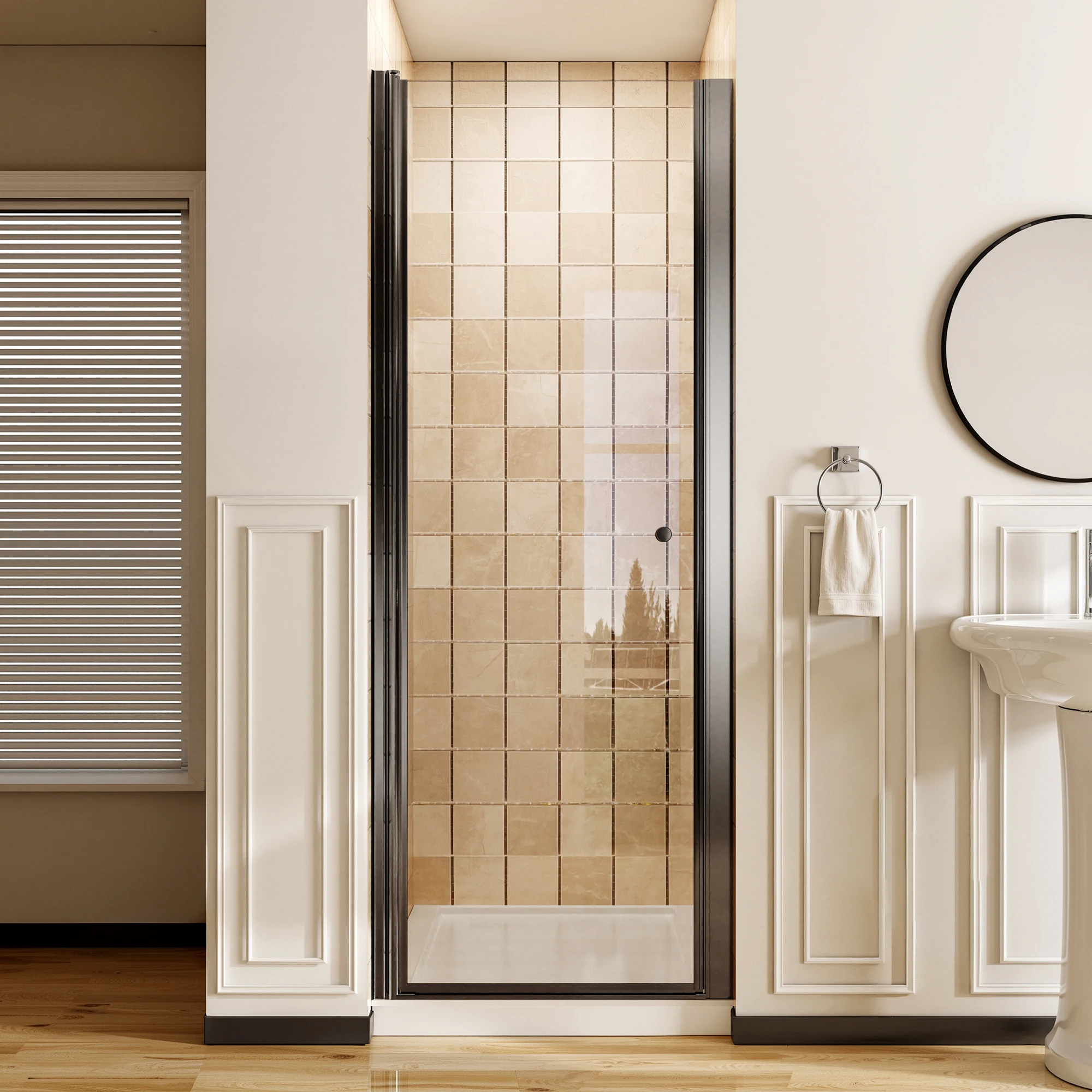 

28-28.8" W x 72" H Matte Black Frameless Pivot Shower Door, 1/4" (6mm) Clear SGCC Tempered Glass, Explosion-proof Film