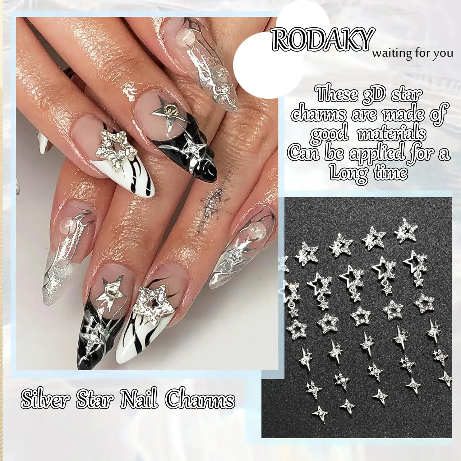 30 STKS Zilveren Ster Nagel Charmes Glanzende 3D Sterren Nagel Edelstenen Starlight Nagel Sieraden Y2K Bedels voor Acryl Nagels Decoratie Voldaan