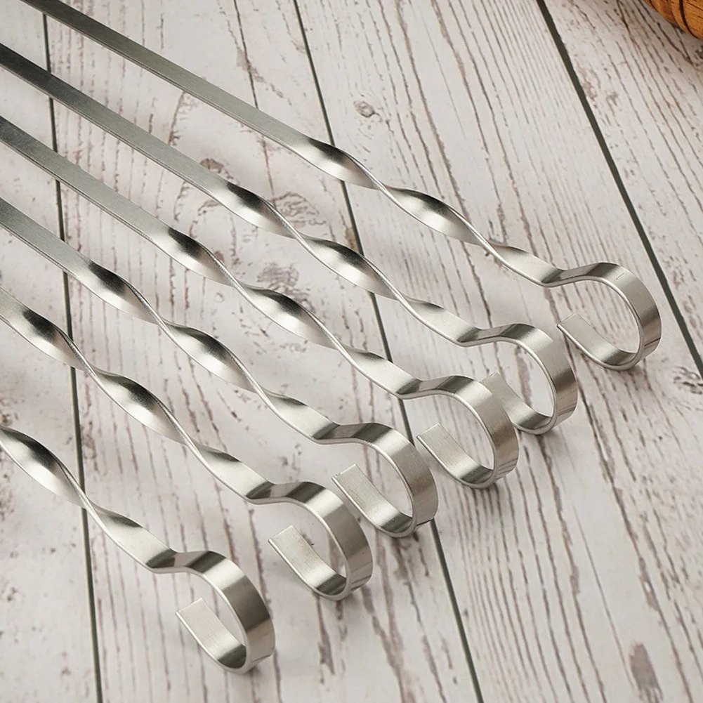 2026 New 8/10Pcs Stainless Steel Kebab Skewers For Grilling Flat Reusable Barbecue Tools For Outdoor Camping Meat Veg
