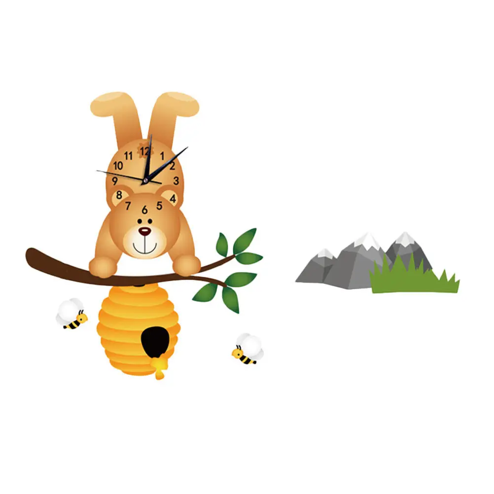 

1Pcs Bear Wall Clock Cartoon Style Simple Hanging Clock Lovely Wall Decor for Living Room Kids Bedroom Kindergarten